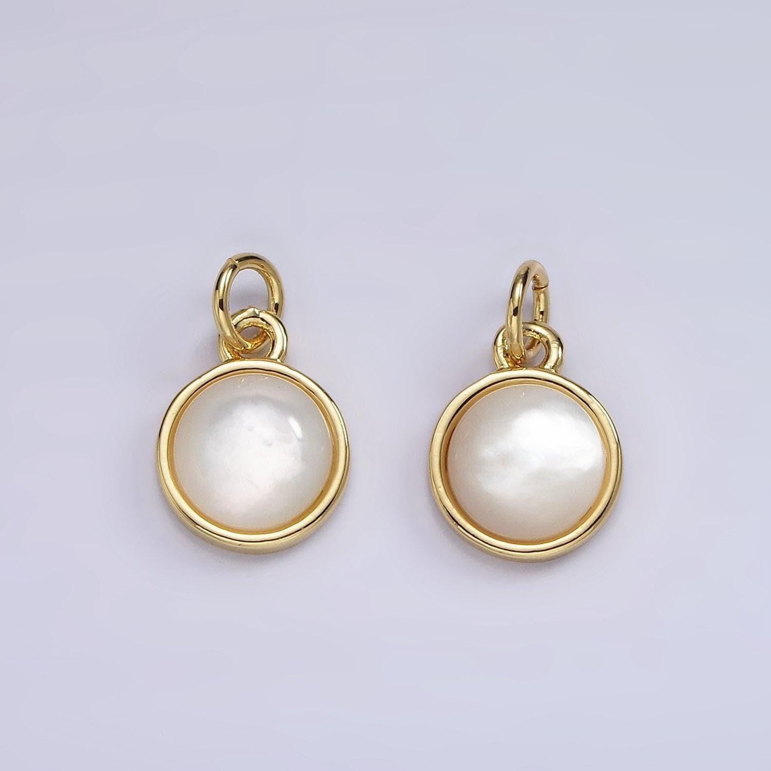 14k gold filled shell pearl round bezel charm | ag544