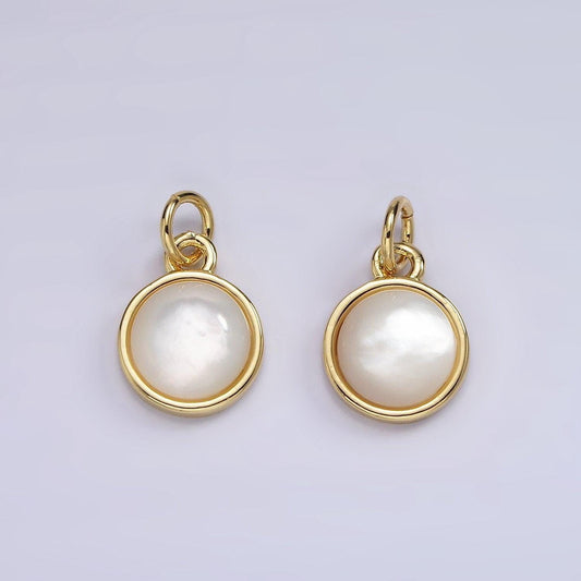 14k gold filled shell pearl round bezel charm | ag544