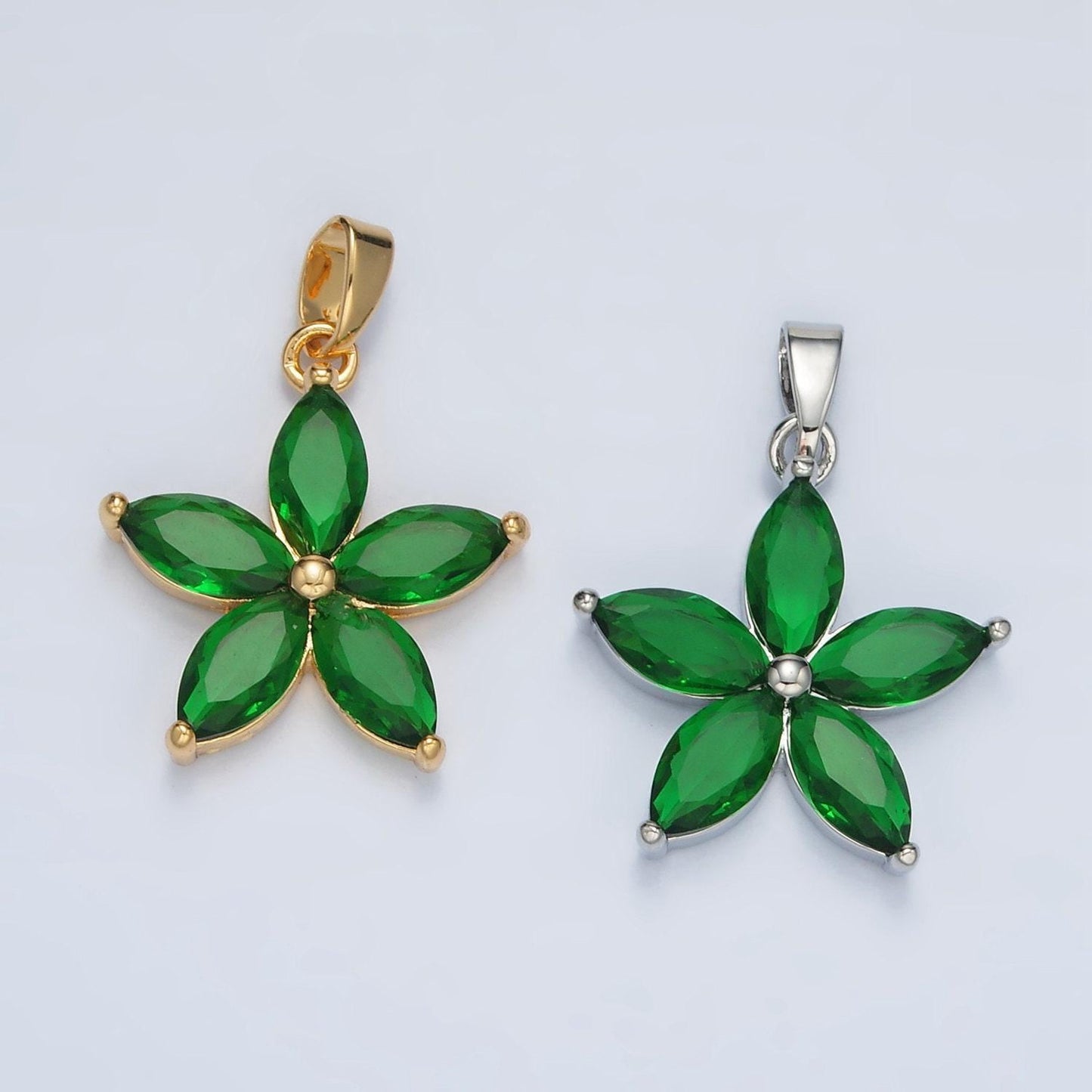 24k gold filled green marquise cz flower pendant in gold & silver | aa-1389