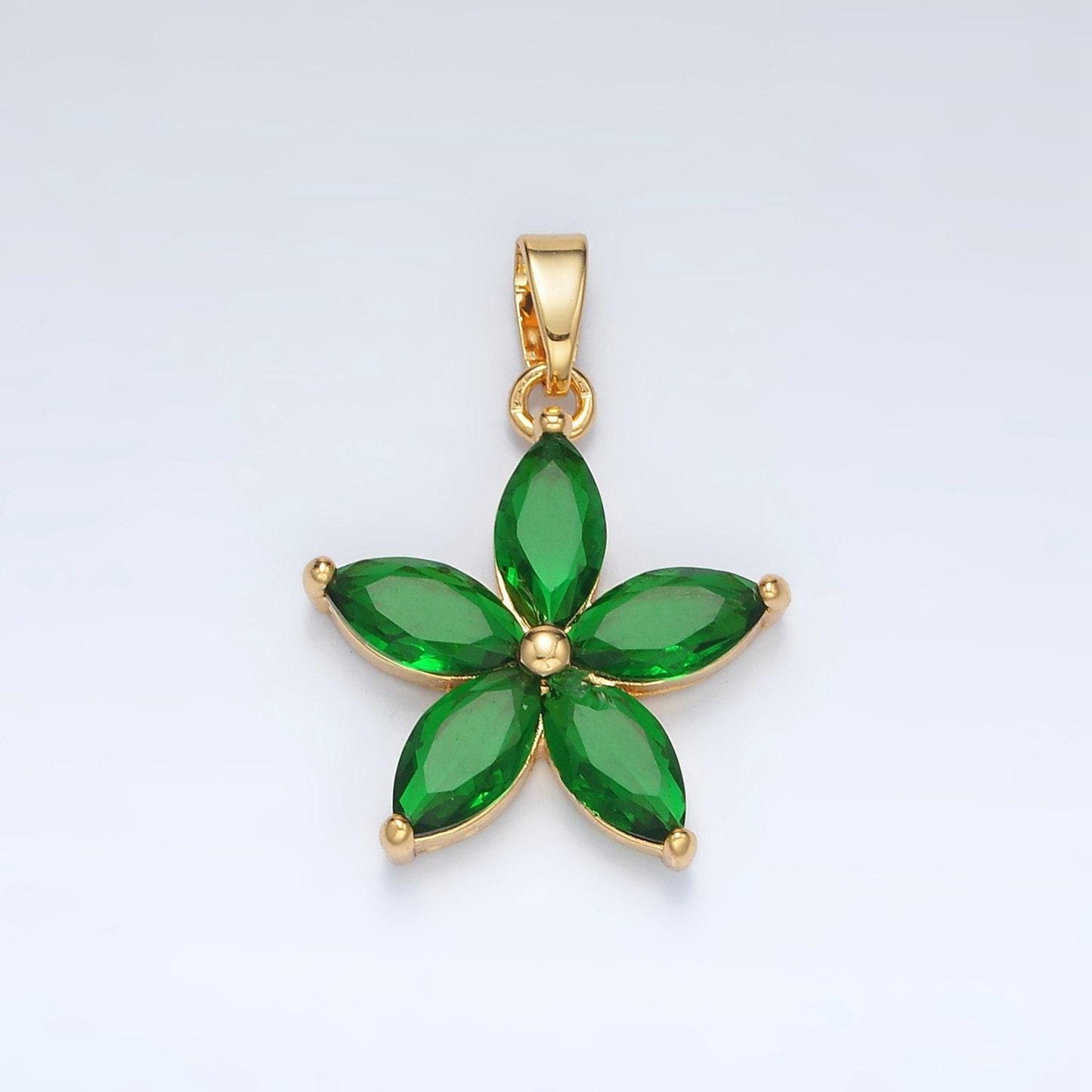 24k gold filled green marquise cz flower pendant in gold & silver | aa-1389