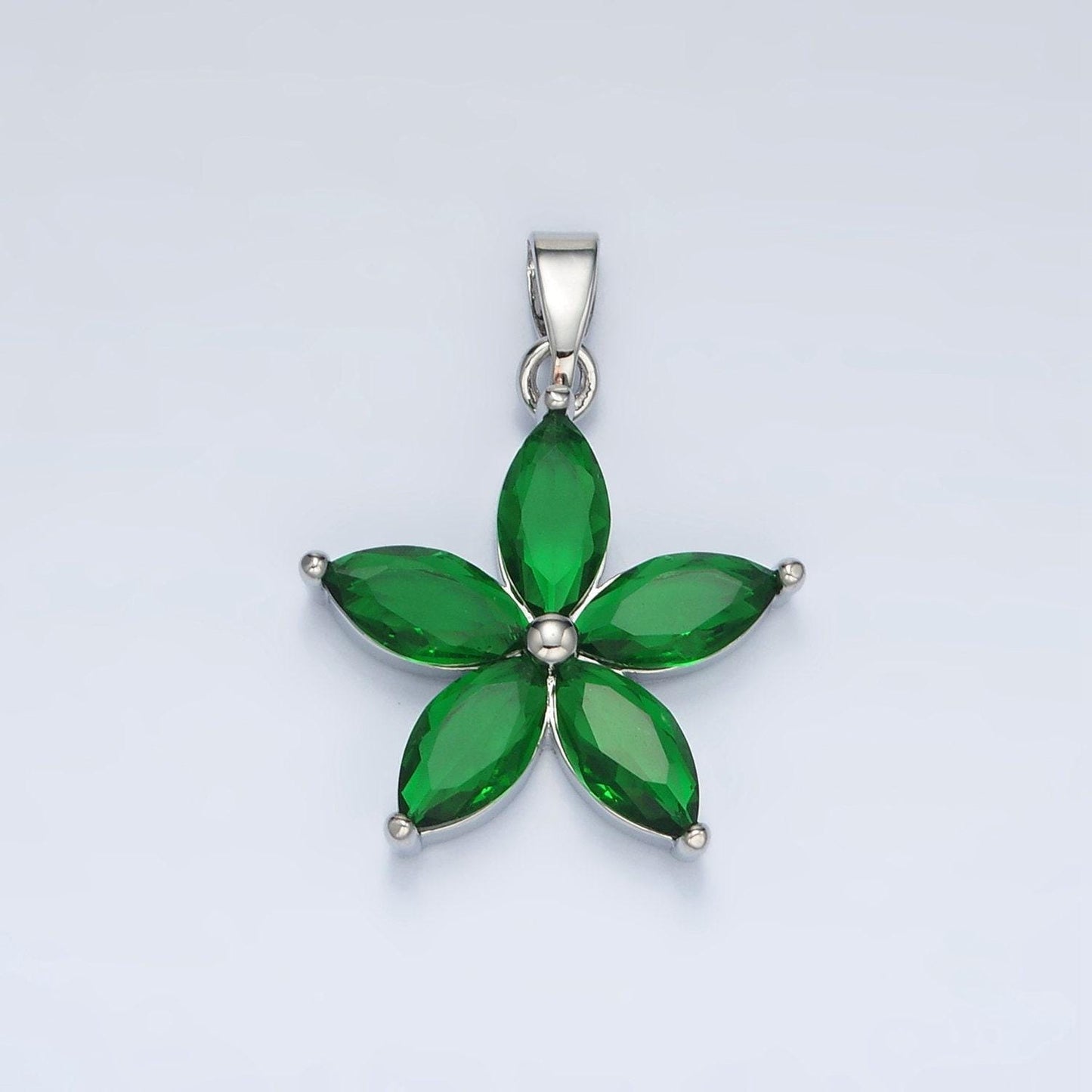24k gold filled green marquise cz flower pendant in gold & silver | aa-1389