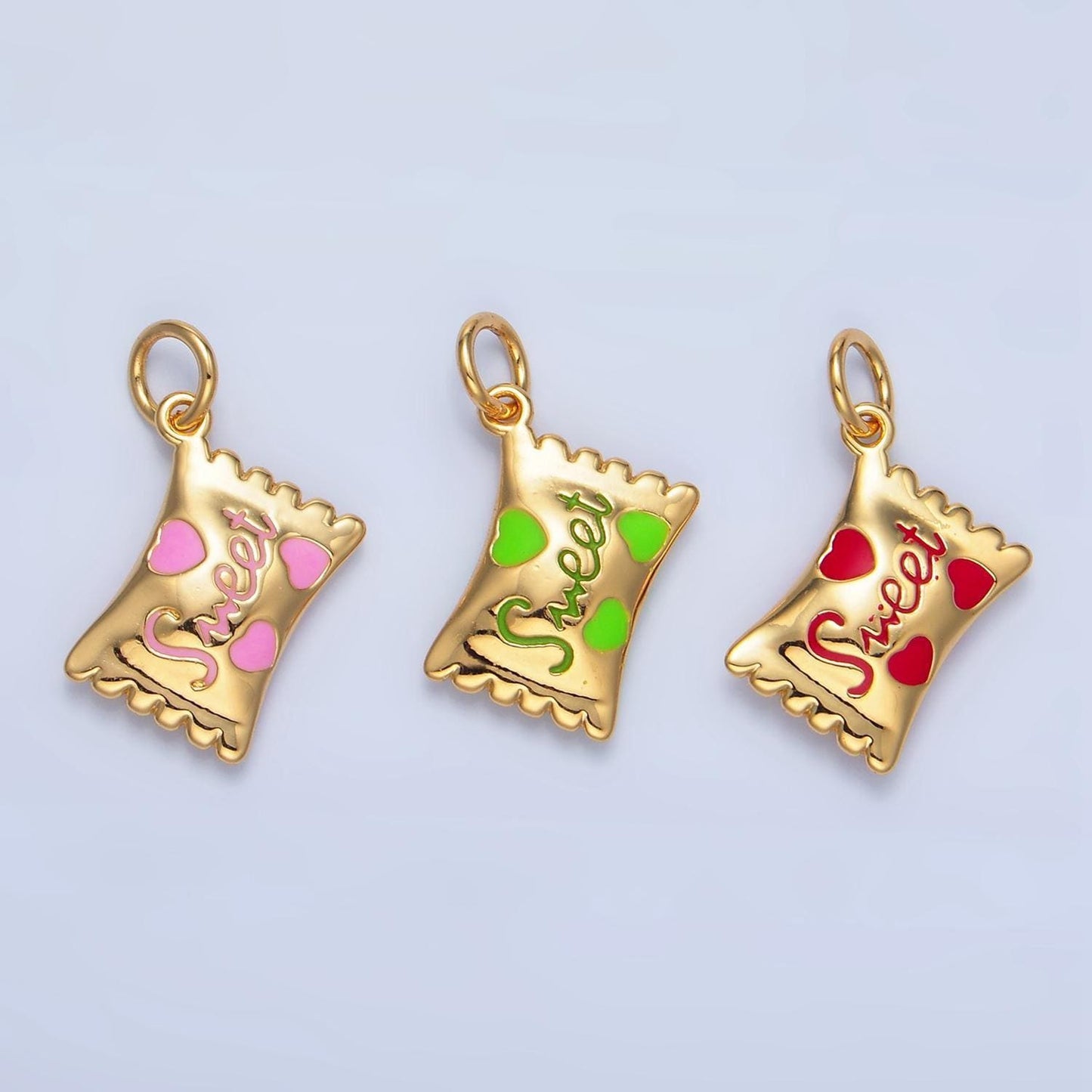 14k gold filled heart candy sweet script enamel wrapper puffed add-on charm food snack jewelry inspired | x823