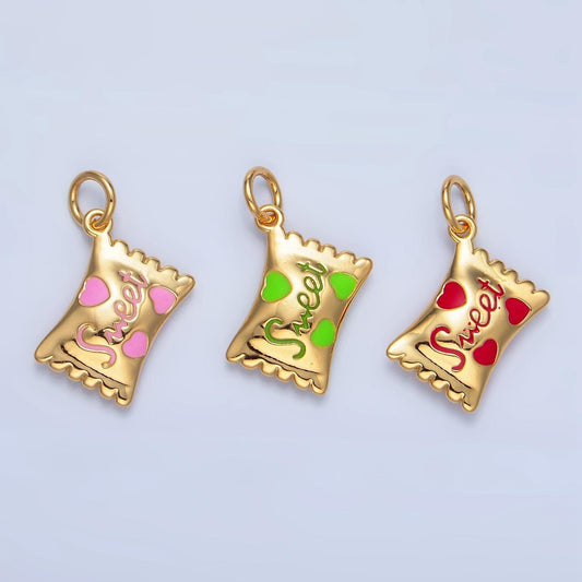 14k gold filled heart candy sweet script enamel wrapper puffed add-on charm food snack jewelry inspired | x823