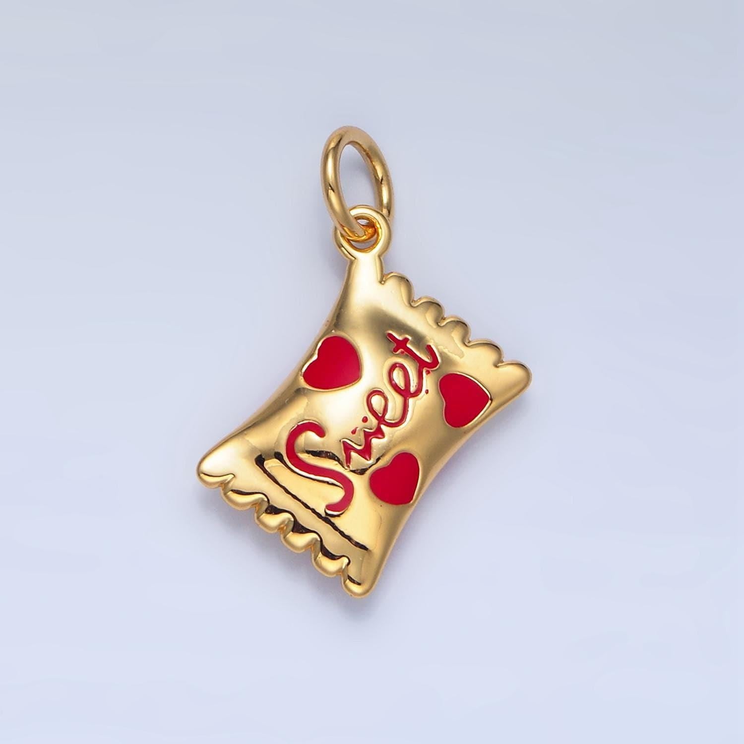 14k gold filled heart candy sweet script enamel wrapper puffed add-on charm food snack jewelry inspired | x823