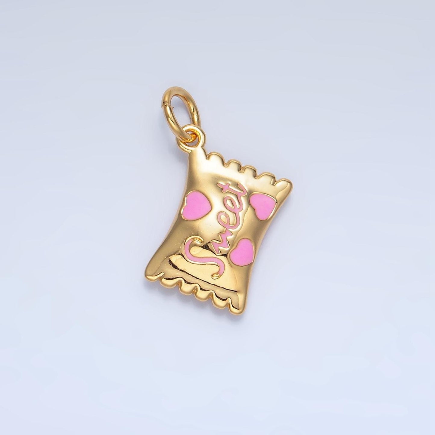 14k gold filled heart candy sweet script enamel wrapper puffed add-on charm food snack jewelry inspired | x823