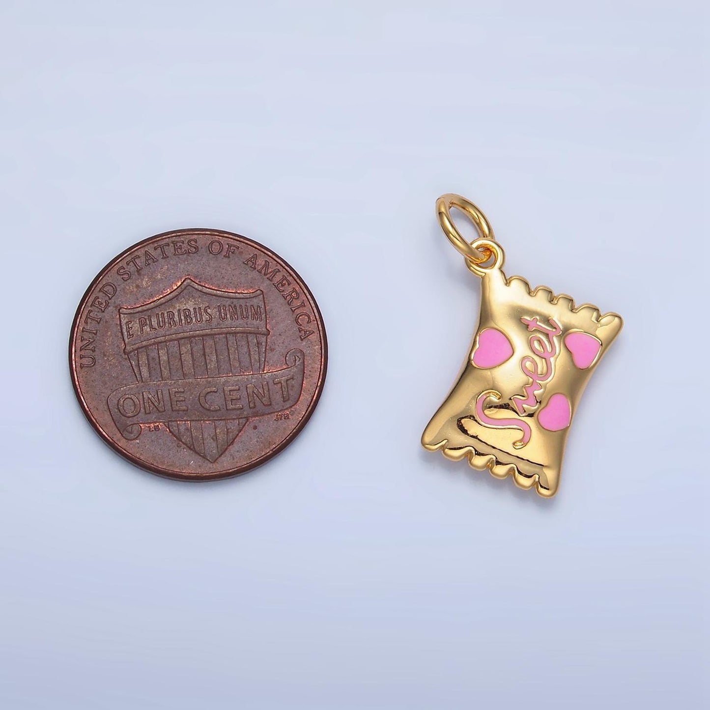 14k gold filled heart candy sweet script enamel wrapper puffed add-on charm food snack jewelry inspired | x823