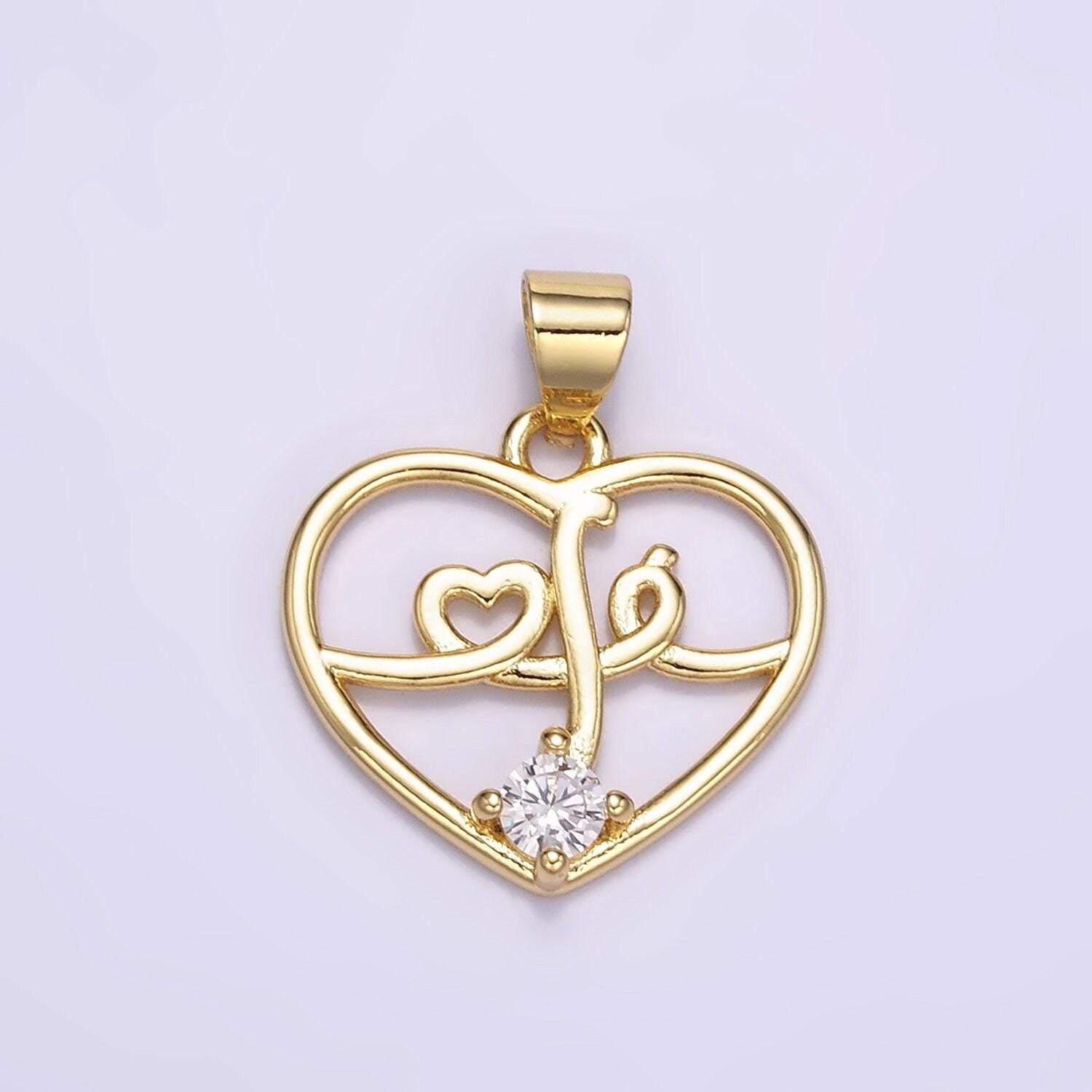 18k gold filled heart charm with micro pave cz swirl love charm relationship jewelry inspired | aa070