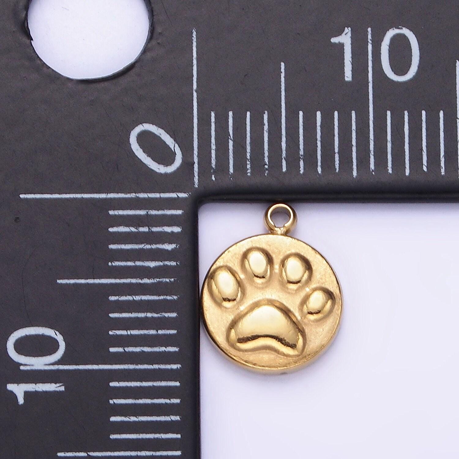 Stainless steel 10mm pet pawprint dog round mini charm | p-940