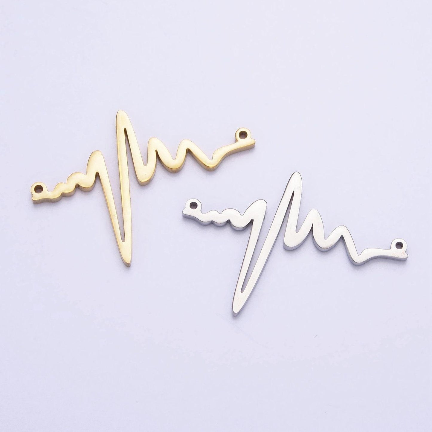 Heartbeat pulse stainless steel gold connector charm electrocardiogram heart beat rate bar spacer link connector necklace bracelet supply