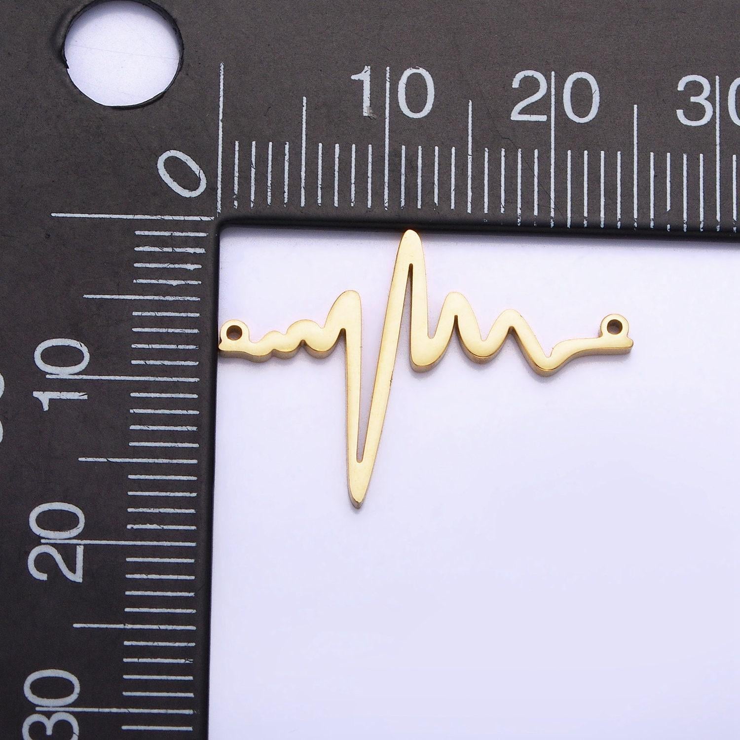 Heartbeat pulse stainless steel gold connector charm electrocardiogram heart beat rate bar spacer link connector necklace bracelet supply