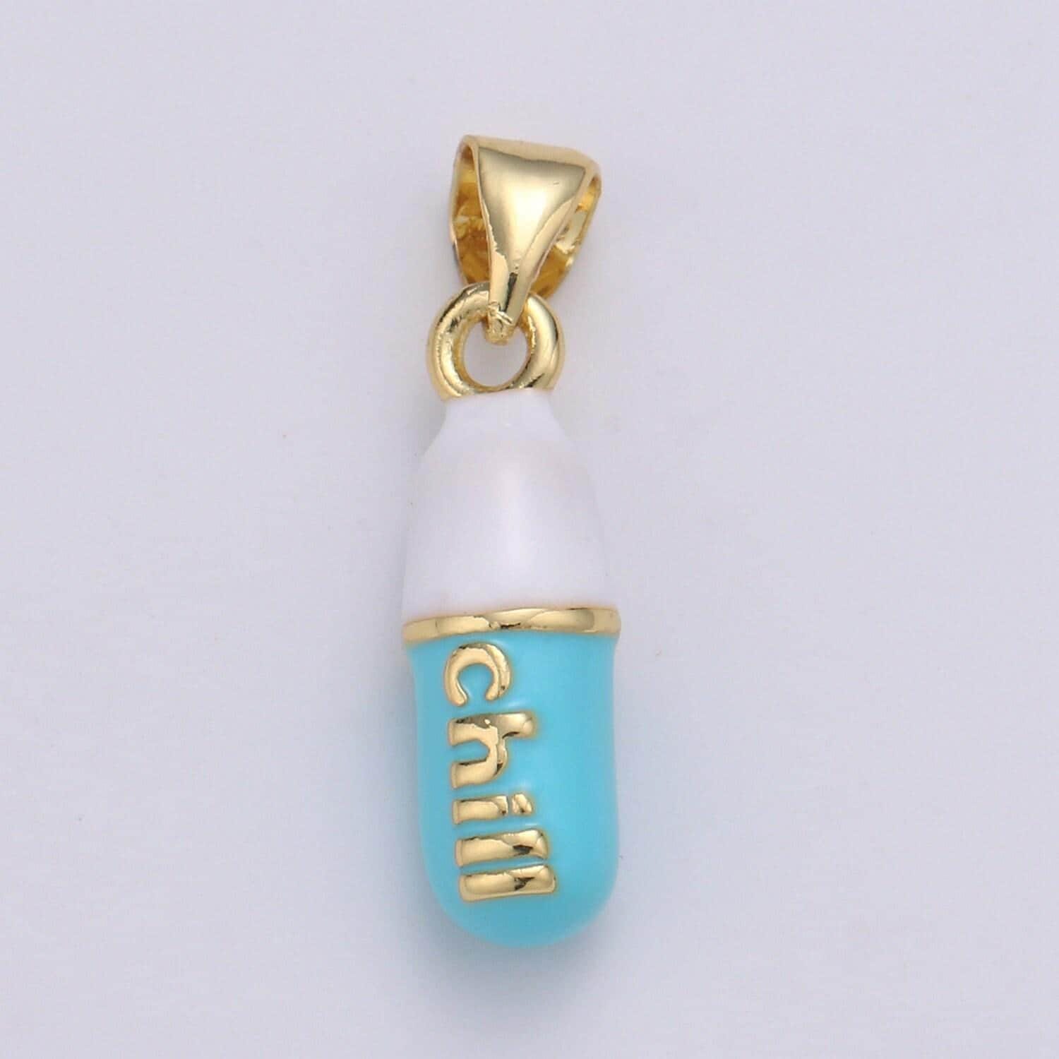 1pc. chill choose color pill charm necklace, dainty word charm,chill pill charm necklace pendant hope optimist minimalist jewelry j-203-207