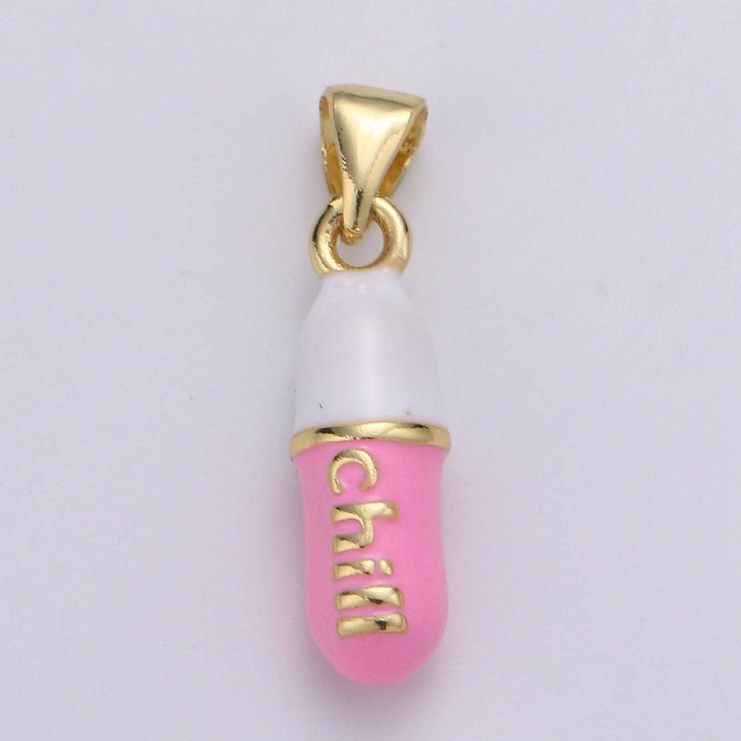 1pc. chill choose color pill charm necklace, dainty word charm,chill pill charm necklace pendant hope optimist minimalist jewelry j-203-207