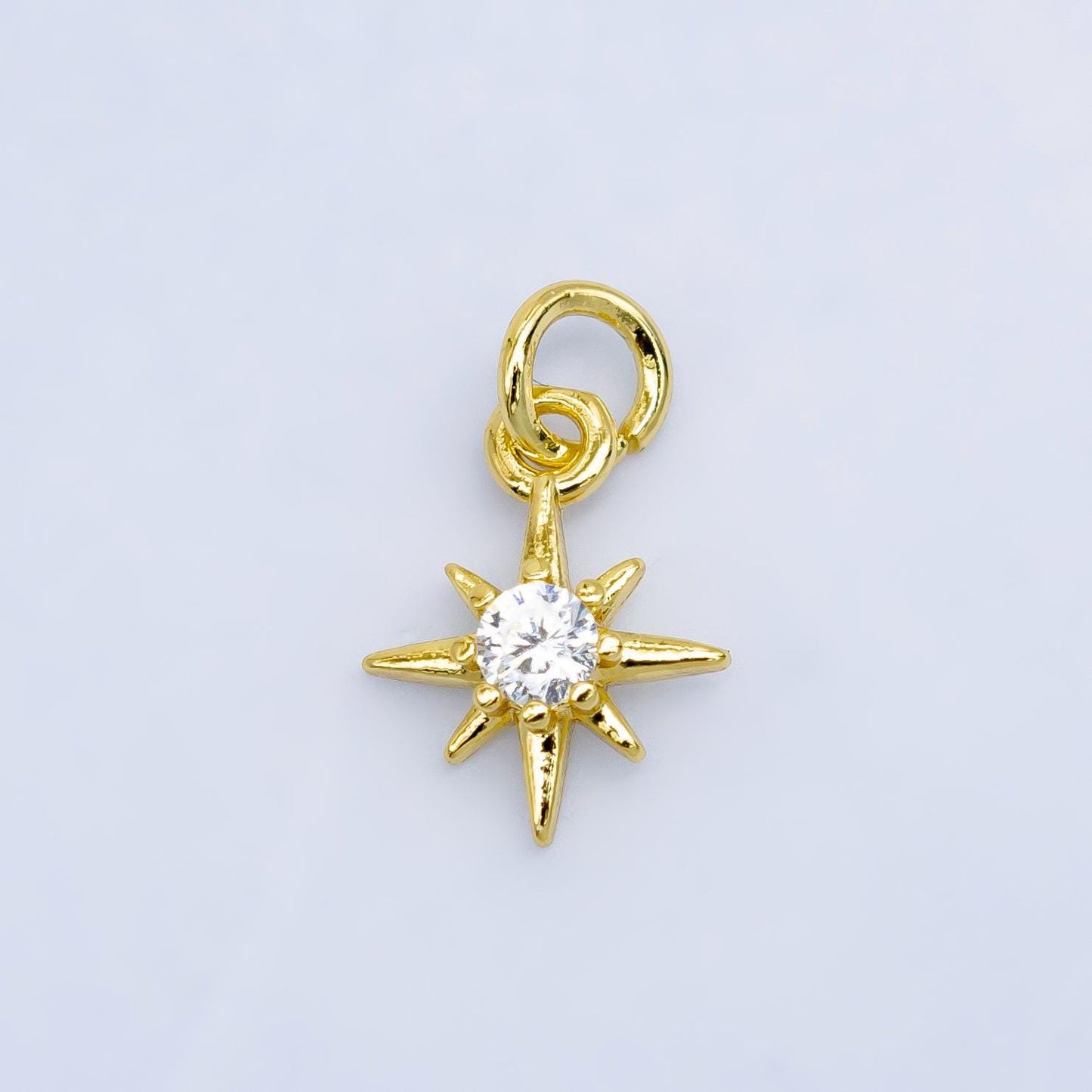 Mini gold cz north star with cz charm, cubic gold star with micro pave pendant, north star charm pendant in 24k gold filled