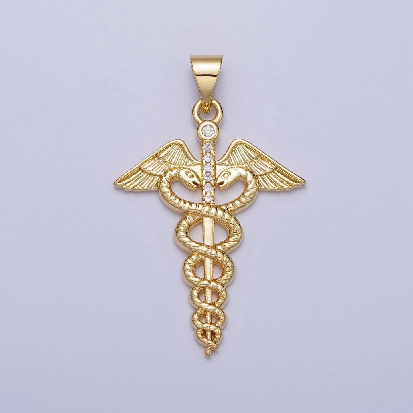 Gold medicine caduceus symbol medical doctor nurse gift idea roman mercury micro paved cz pendant | aa155