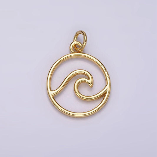 Ocean themed beach wave gold water element charm for necklace bracelet women ac906