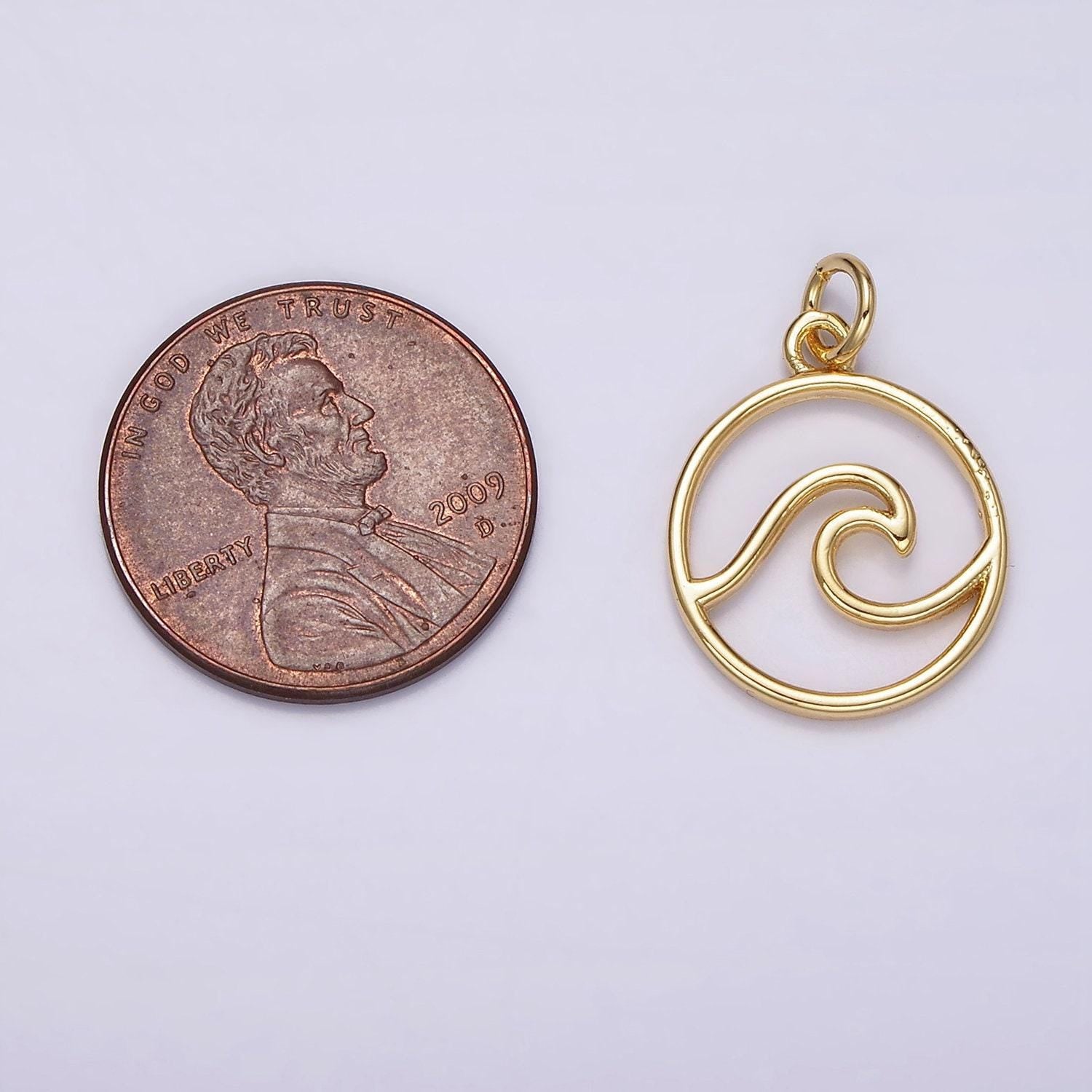 Ocean themed beach wave gold water element charm for necklace bracelet women ac906