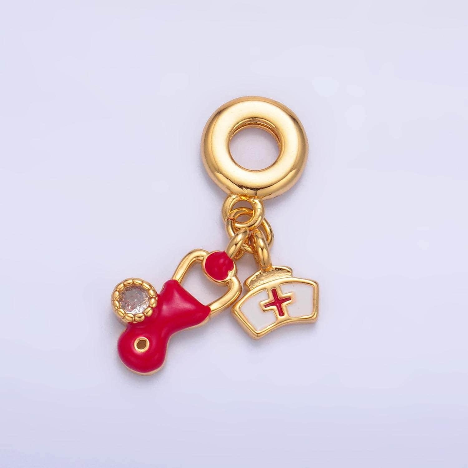 24 gold filled nurse theme charm nurse hat, stethoscope charm rondelle bail drop pendant | w-331