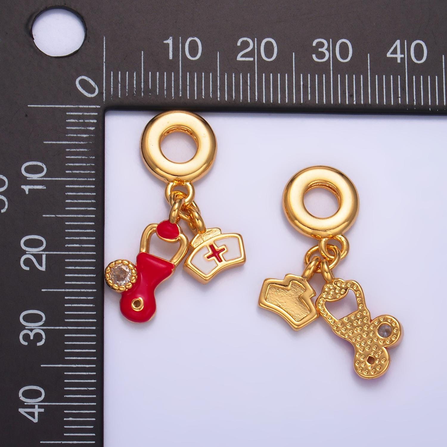 24 gold filled nurse theme charm nurse hat, stethoscope charm rondelle bail drop pendant | w-331