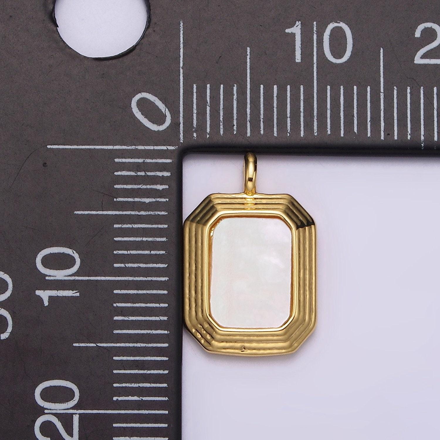 14k gold filled shell pearl hexagonal lined edged pendant | n1017