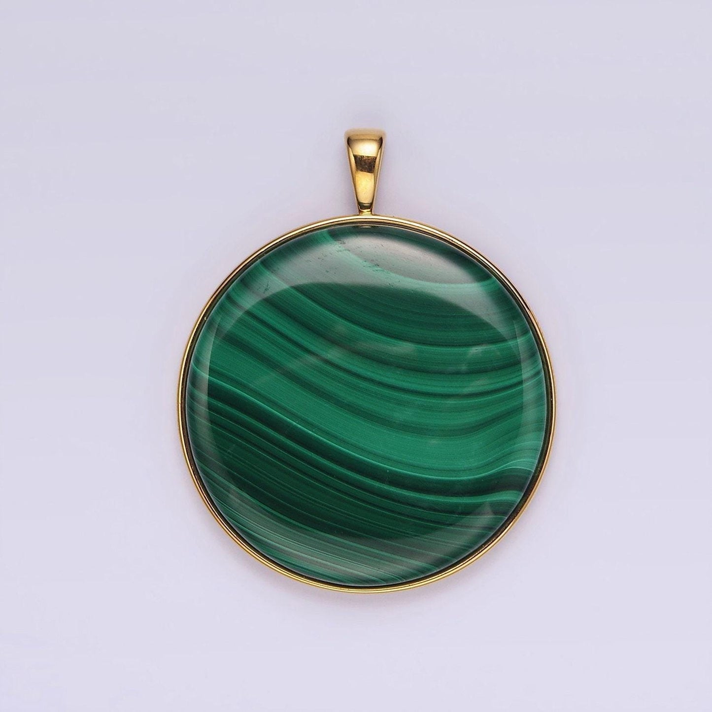 Big statement green malachite circle disc pendant bezel cut for necklace for diy jewelry making supply AA-1459