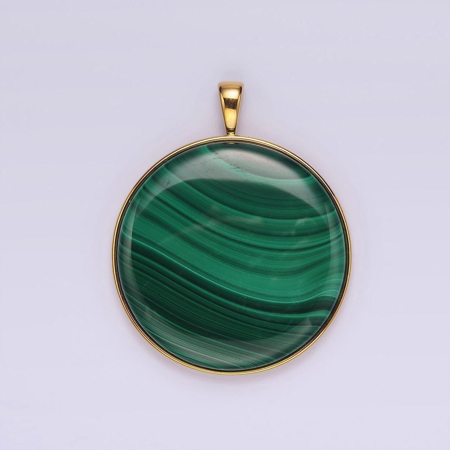 Big statement green malachite circle disc pendant bezel cut for necklace for diy jewelry making supply AA-1459