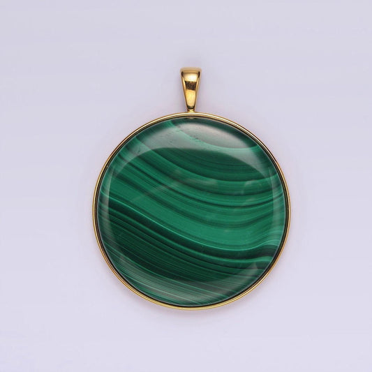 Big statement green malachite circle disc pendant bezel cut for necklace for diy jewelry making supply AA-1459