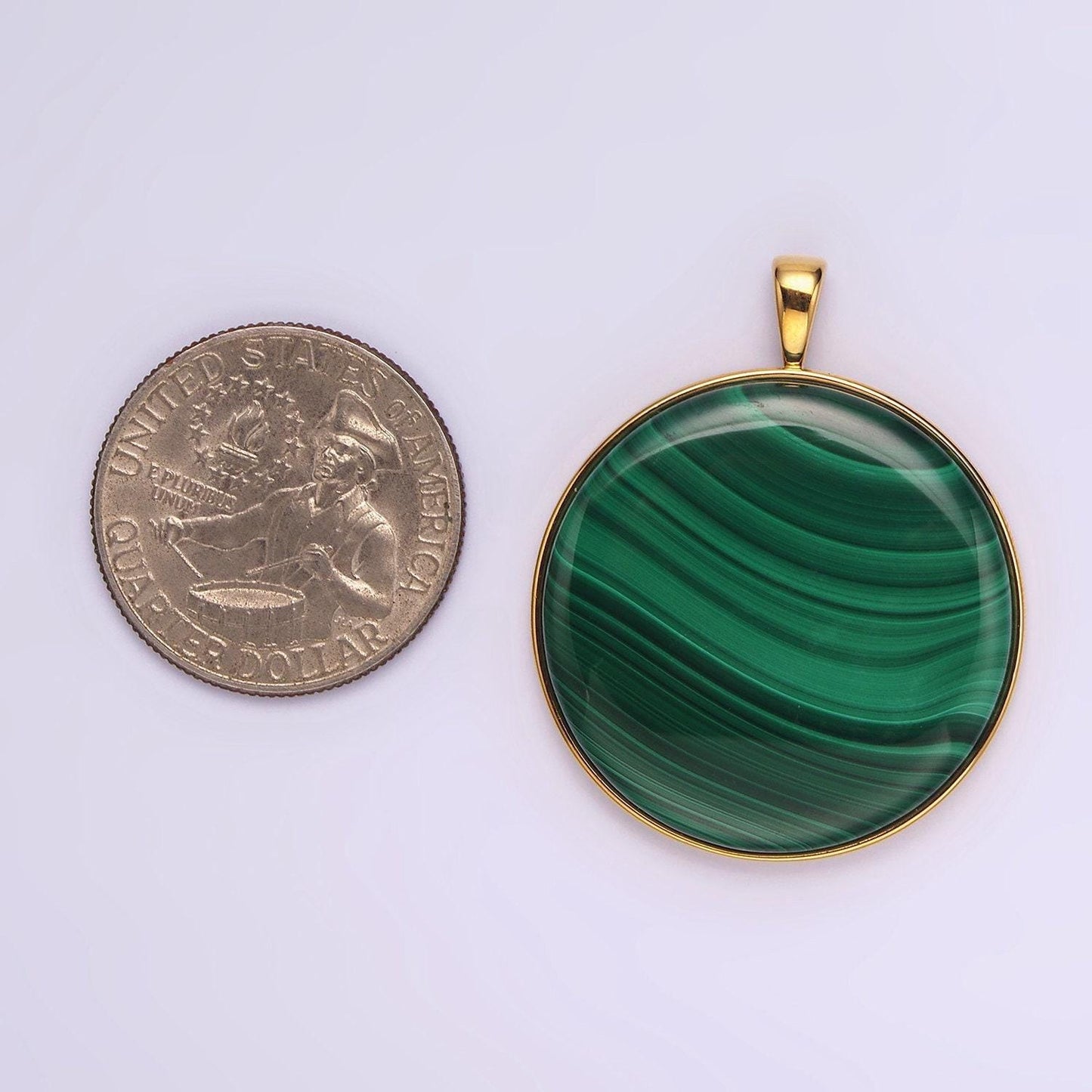 Big statement green malachite circle disc pendant bezel cut for necklace for diy jewelry making supply AA-1459