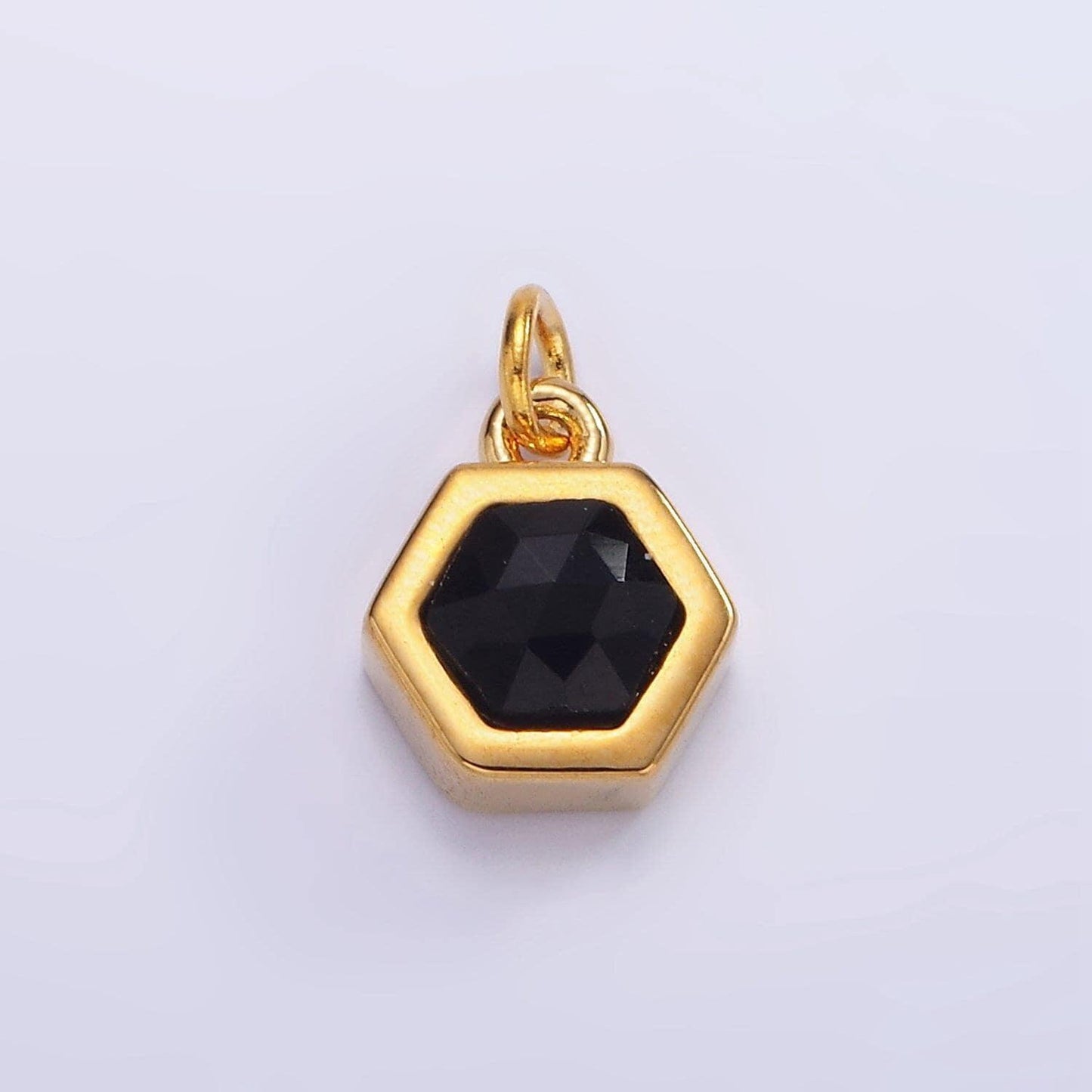 Dainty black glass hexagon charm 8.5mm peach glass hexagon pendant 24k gold filled charm for minimalist jewelry add on charm ag684