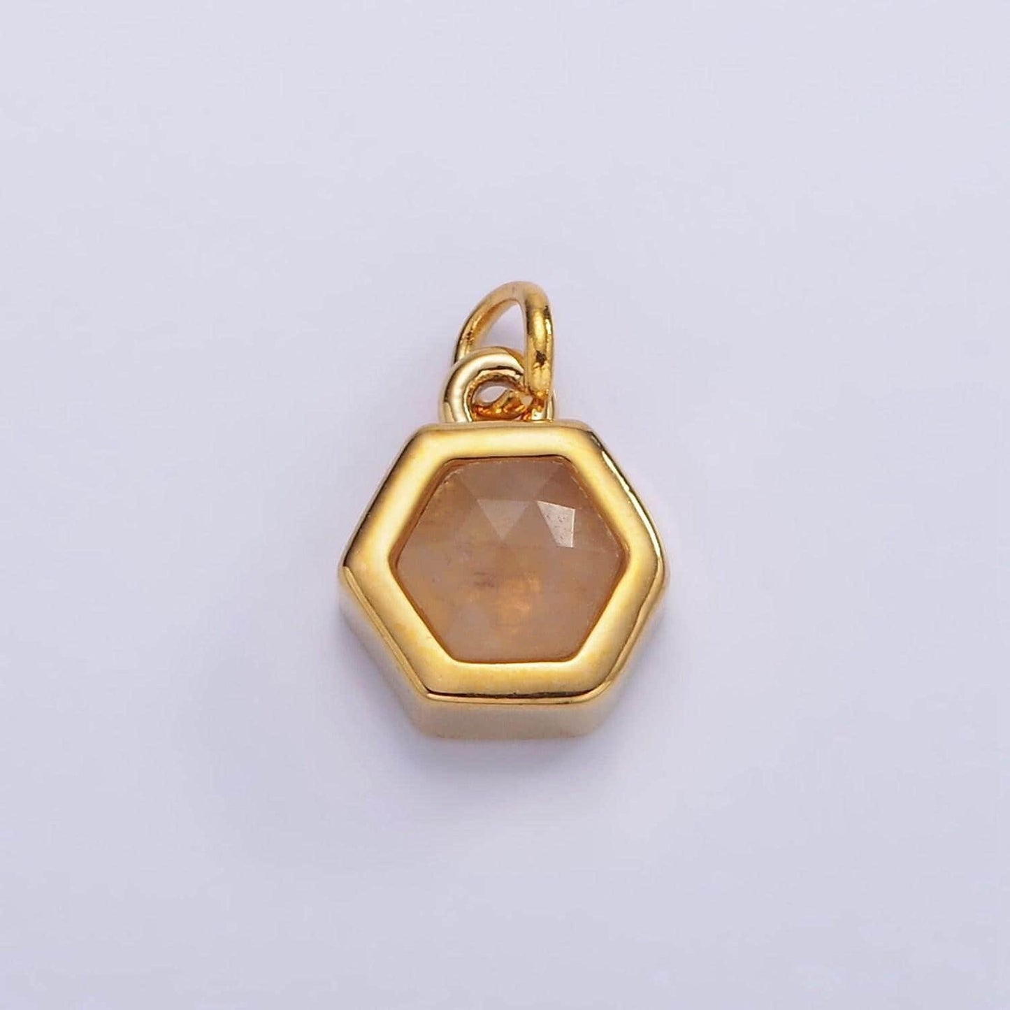 Dainty black glass hexagon charm 8.5mm peach glass hexagon pendant 24k gold filled charm for minimalist jewelry add on charm ag684