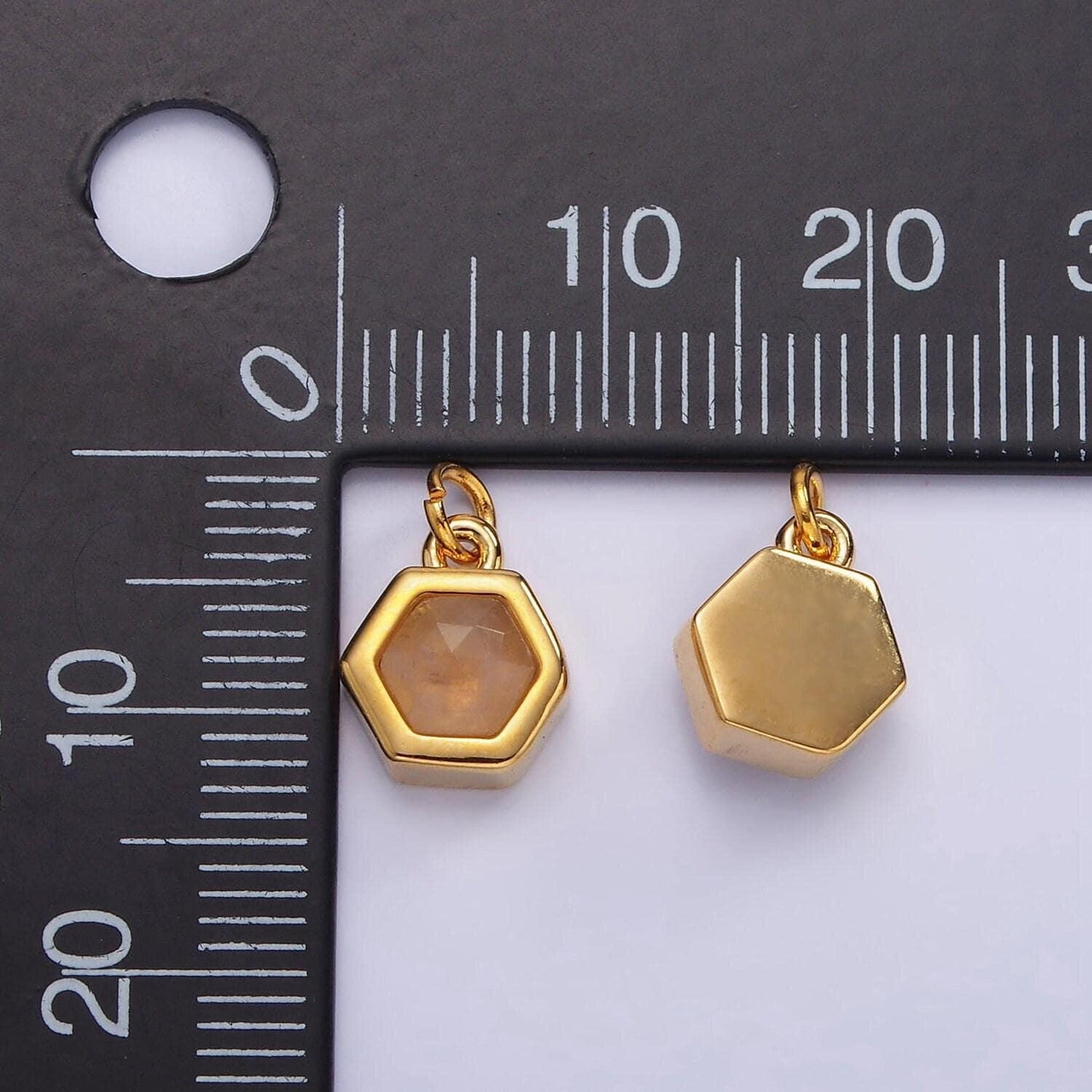 Dainty black glass hexagon charm 8.5mm peach glass hexagon pendant 24k gold filled charm for minimalist jewelry add on charm ag684
