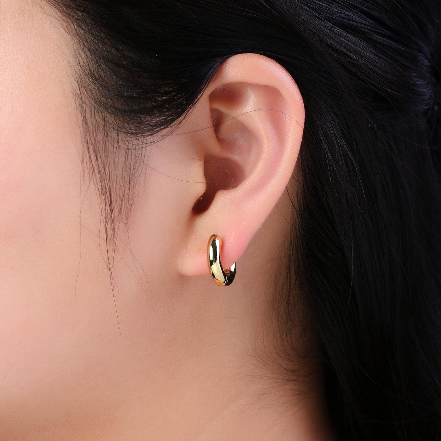 18k gold filled hoop huggie one touch w/ open link lever hoop earring making, 14x11.7 mm, earring charm making findings