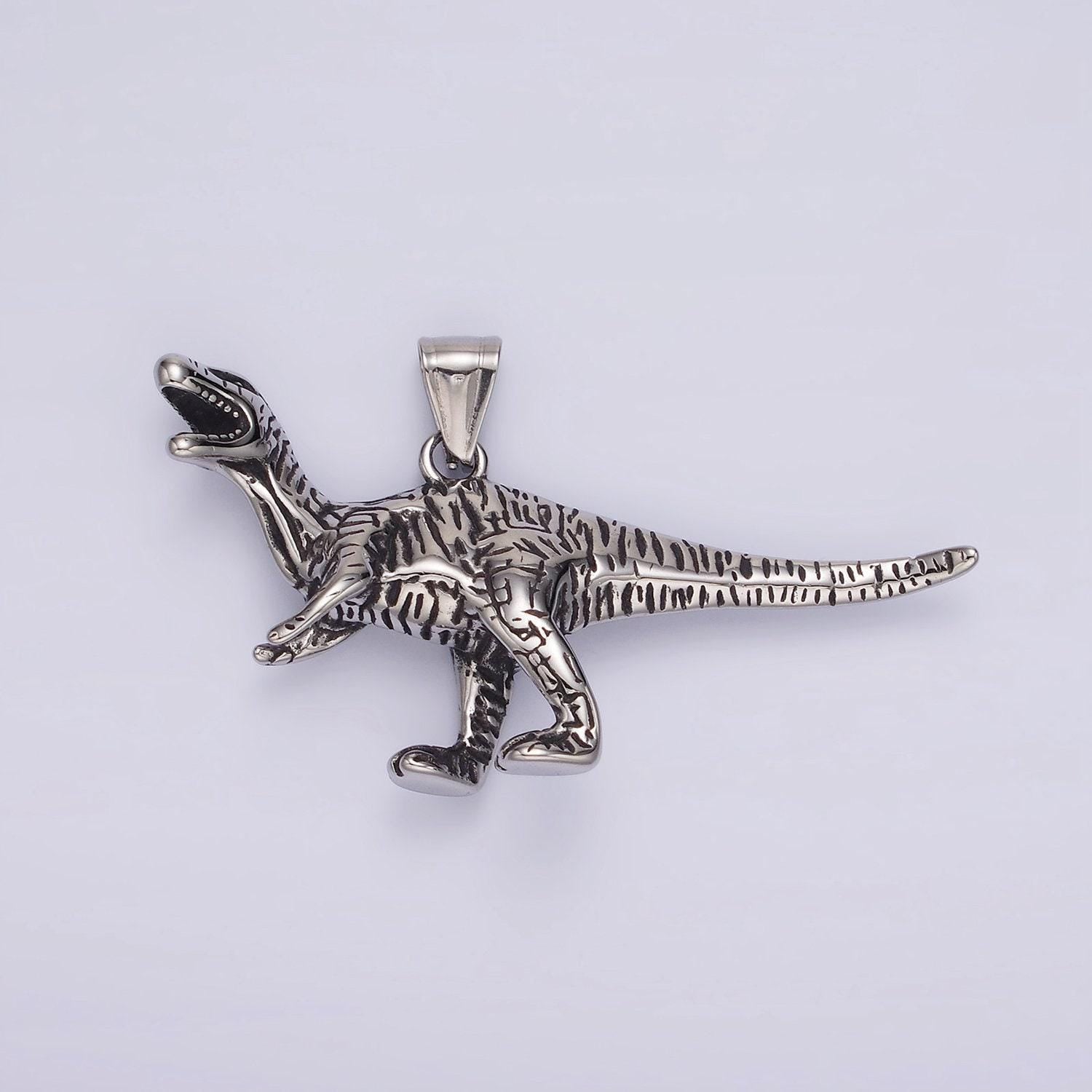 Stainless steel raptor, carnivore dinosaur pendant | p-1193