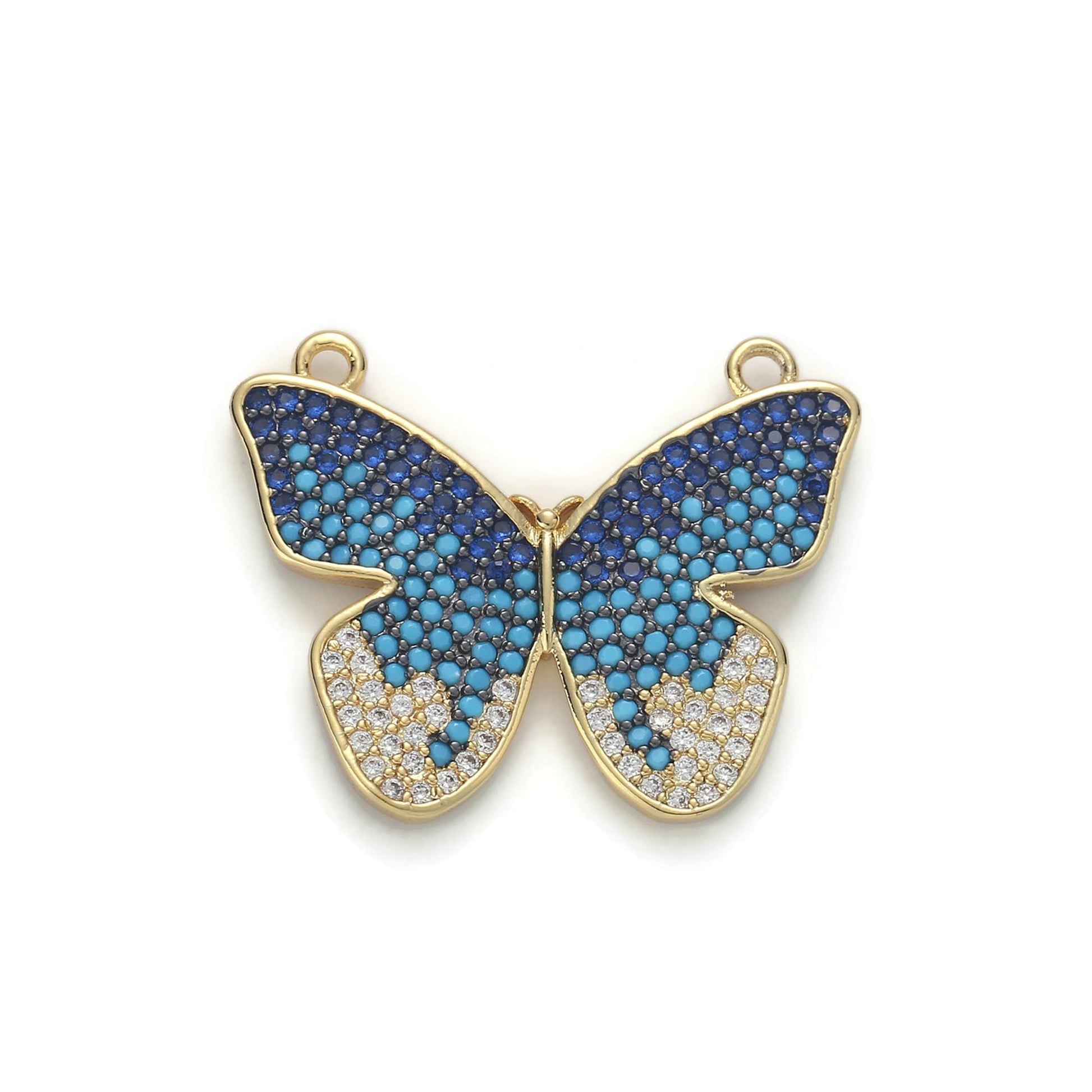 CZ Blue Gold Butterfly Charm Connector, Dainty Link Connector, Cubic Mariposa Charm Connector for Necklace Bracelet Component