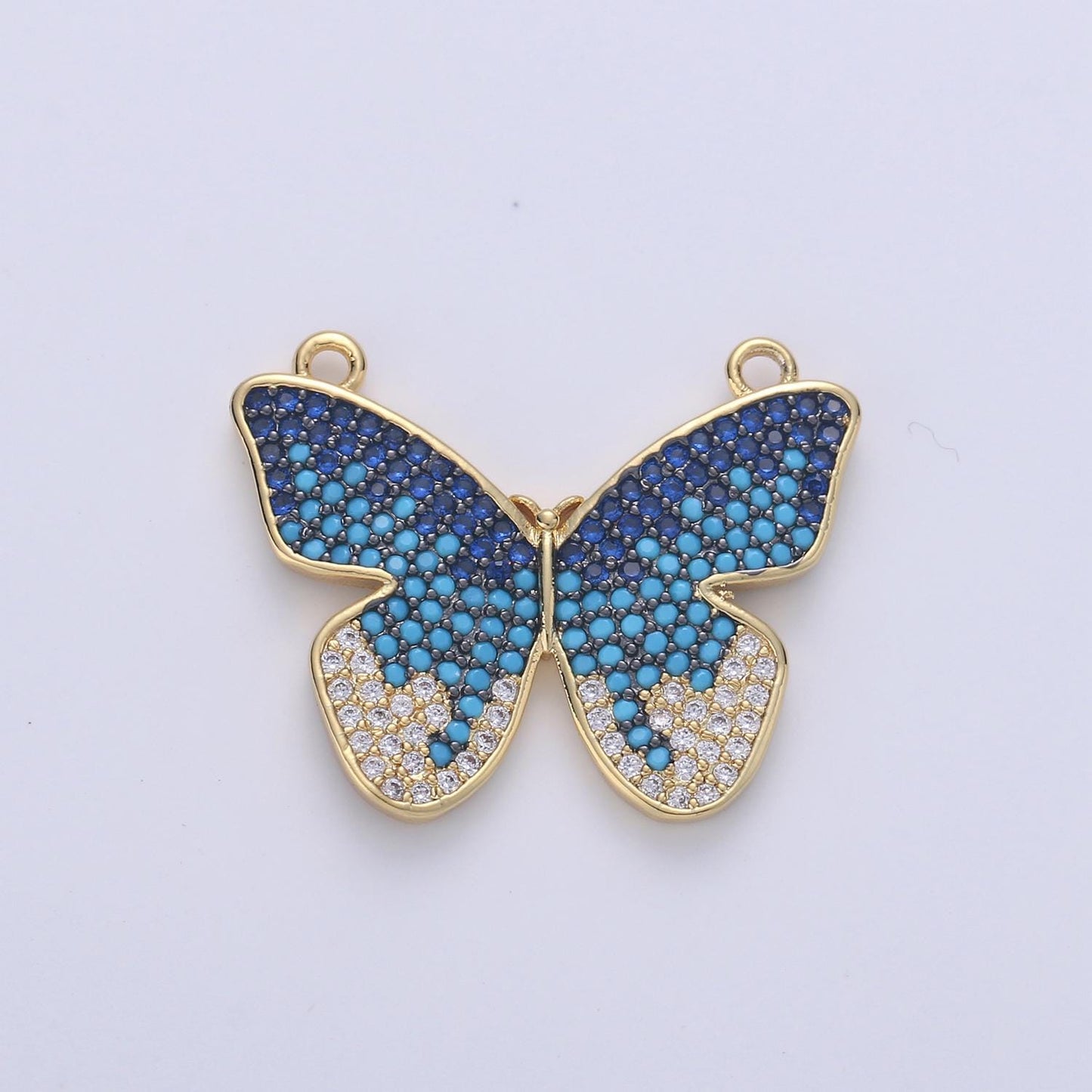 CZ Blue Gold Butterfly Charm Connector, Dainty Link Connector, Cubic Mariposa Charm Connector for Necklace Bracelet Component