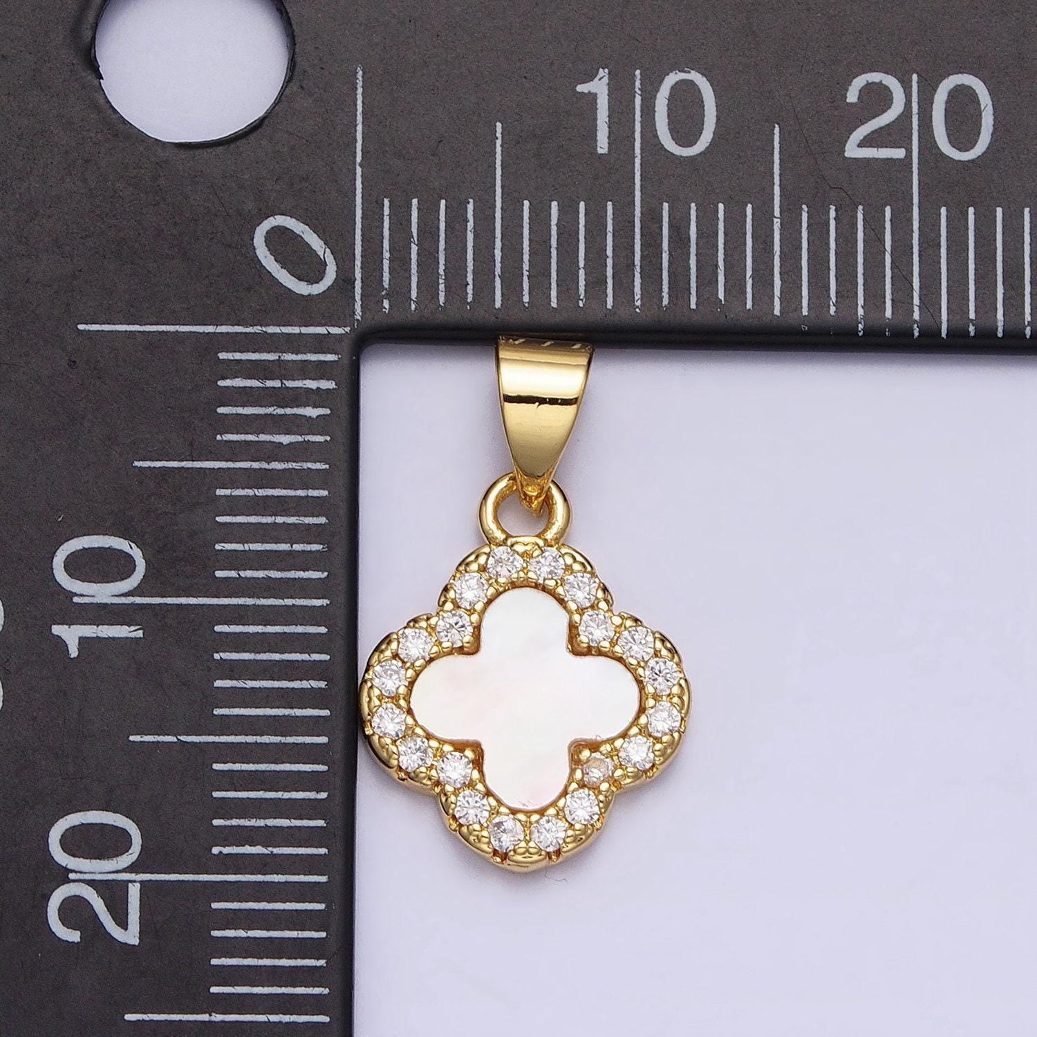 Mini 24k gold filled clover quatrefoil shell pearl micro paved cz pendant | aa206