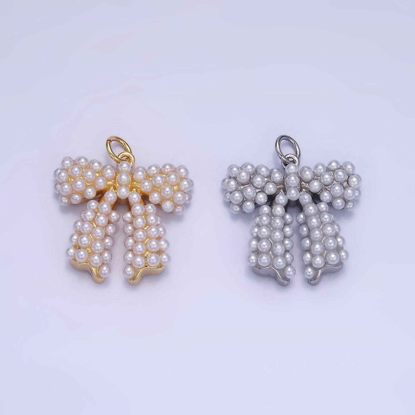 Pearl ribbon bow charm 20mm gold & silver | c-028