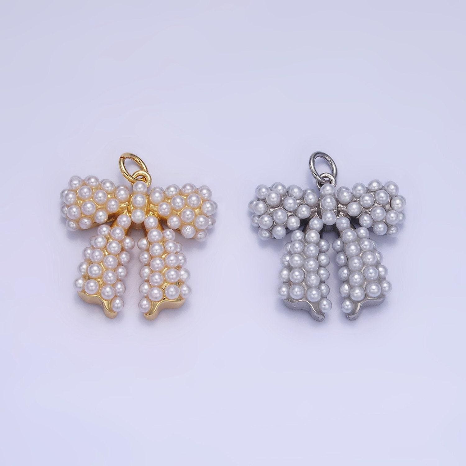 Pearl ribbon bow charm 20mm gold & silver | c-028