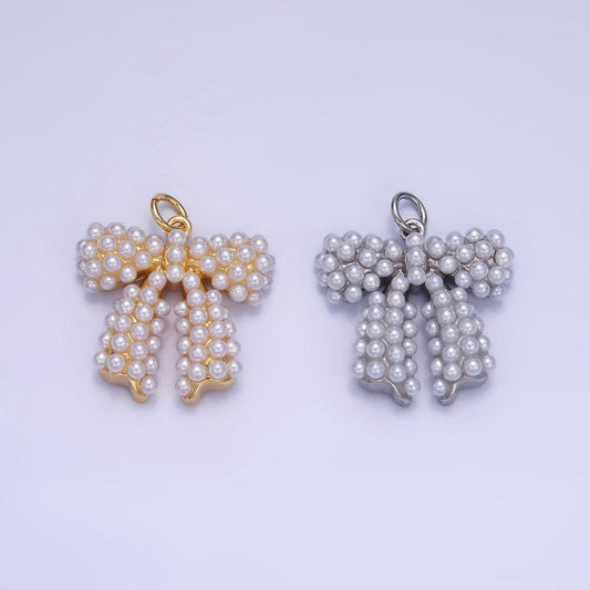 Pearl ribbon bow charm 20mm gold & silver | c-028