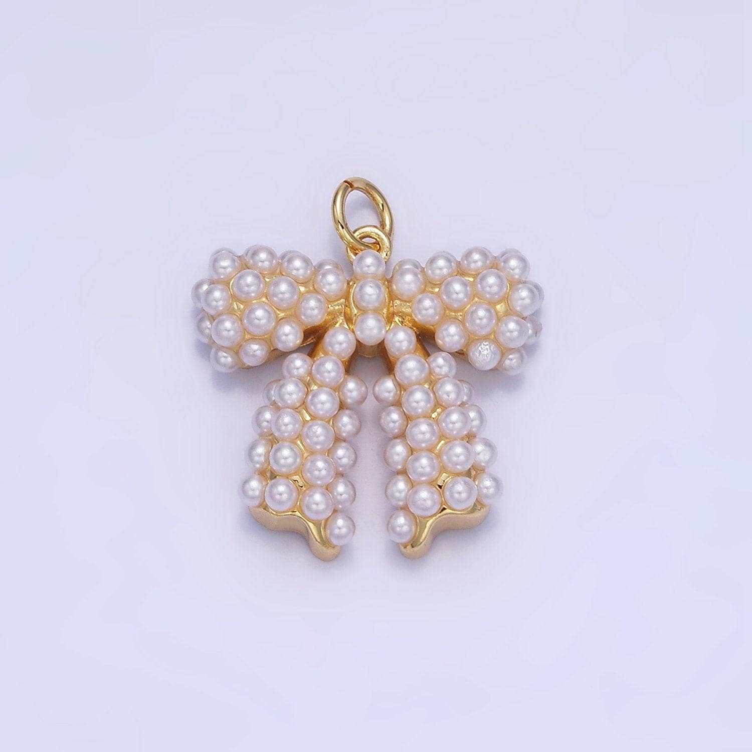 Pearl ribbon bow charm 20mm gold & silver | c-028