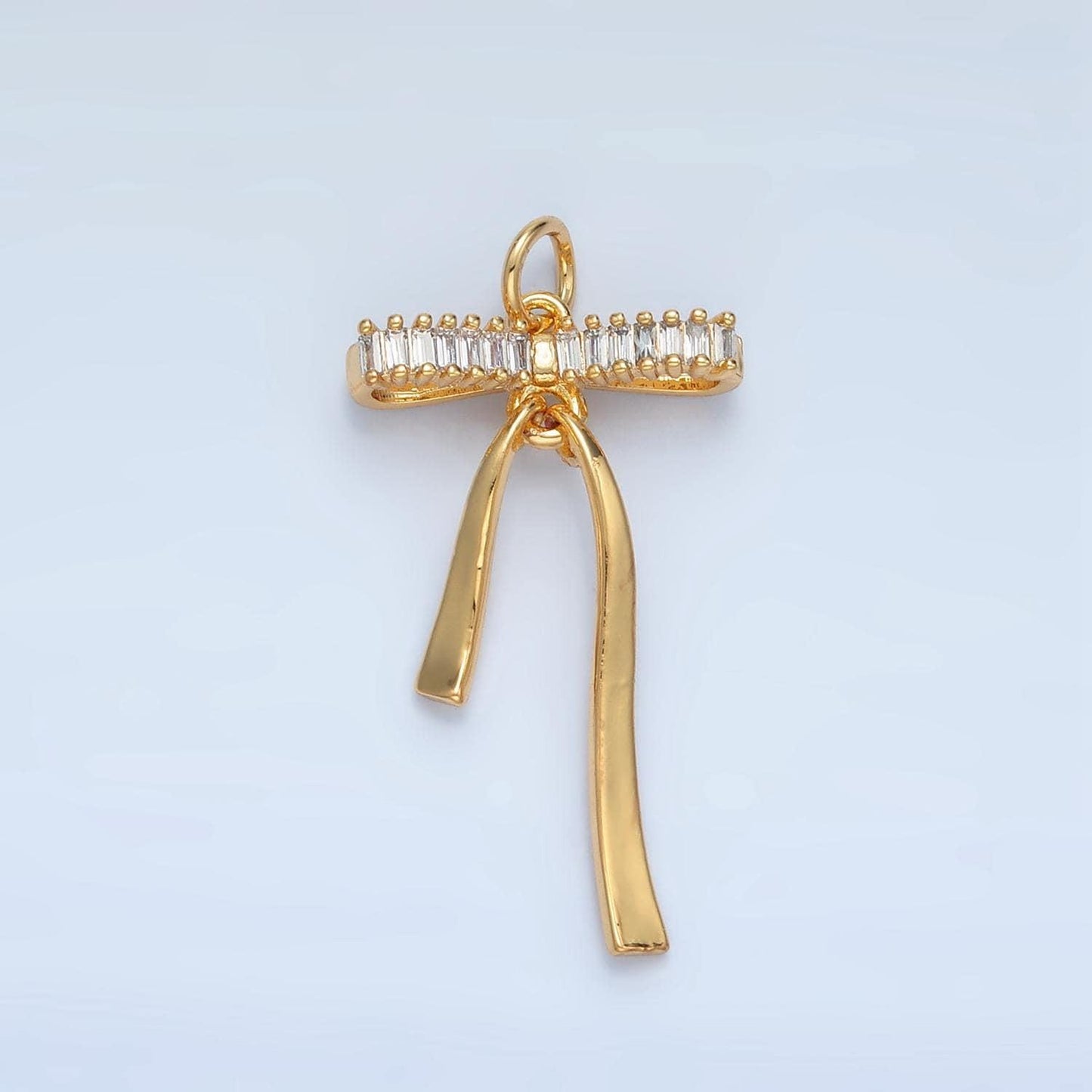 24k gold filled bow charm baguette cz ribbon pendant, diy fashion jewelry making supply for necklace, bracelet n1376
