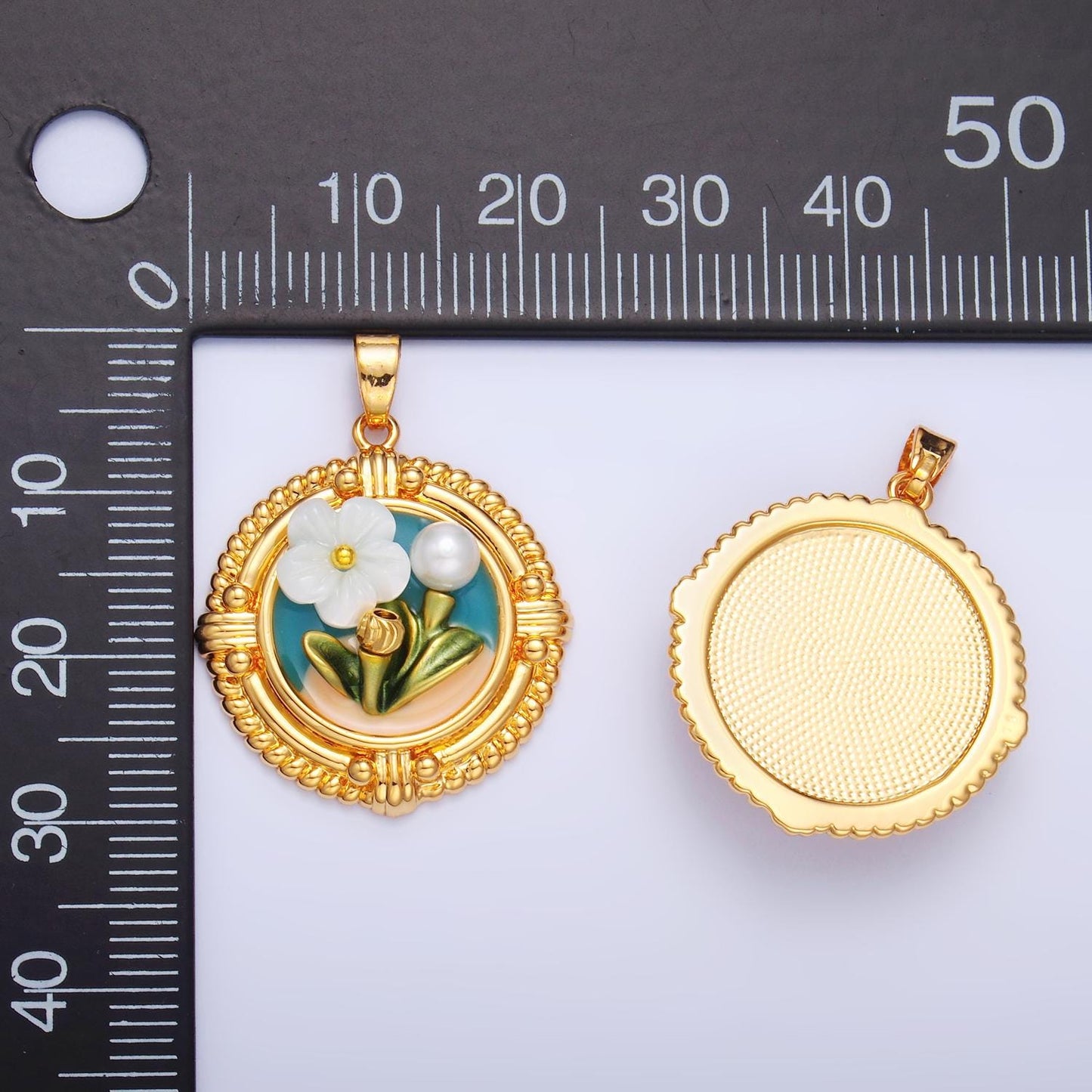 Beautiful Pearl Painting enamel pastel colors stamped flower 24k gold filled snap latch bail pendant | AA1076