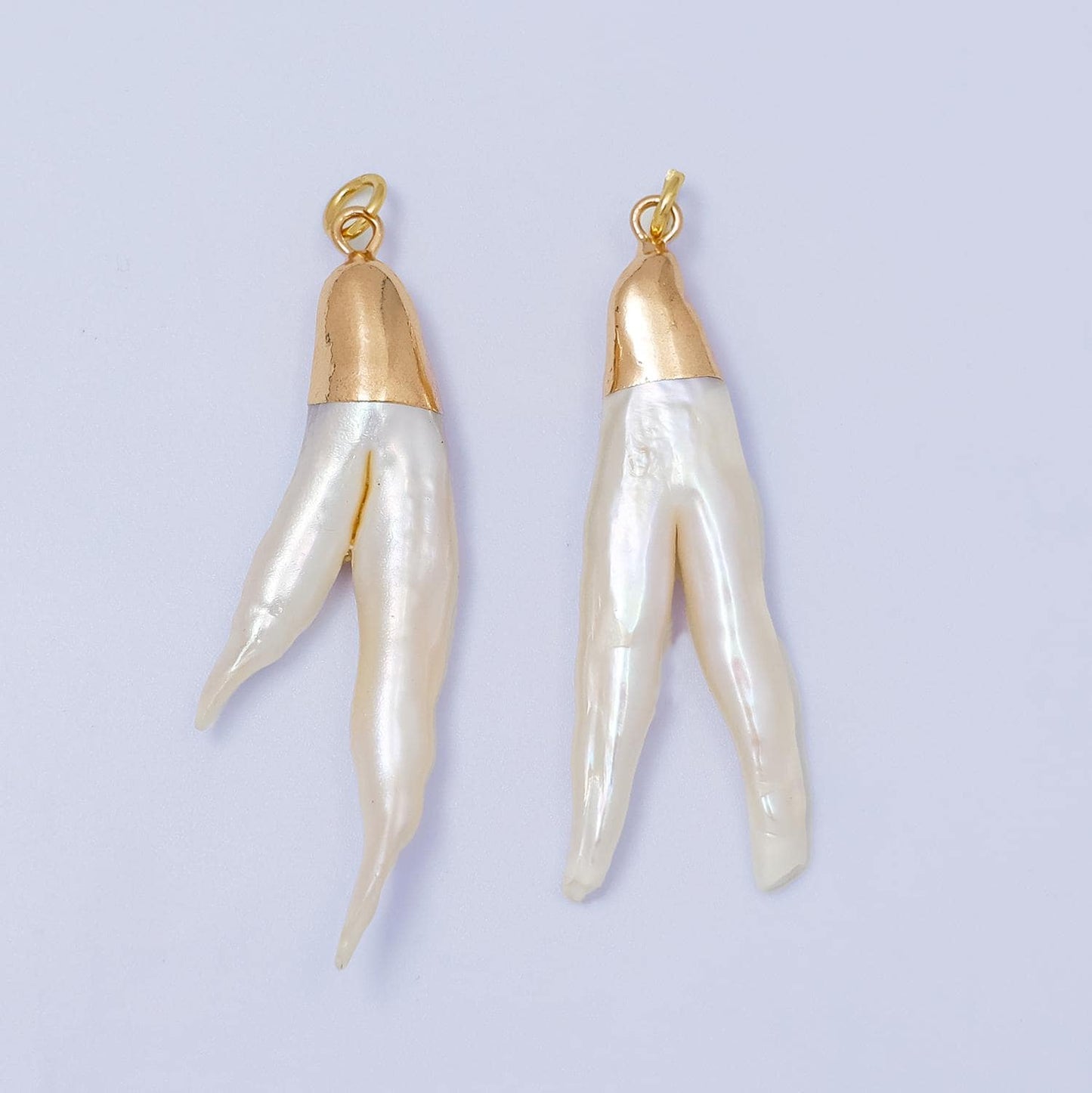 Biwa Natural Pearl Claw Pendant, Freeform Chicken Feet Pearl Charm, 2 branch freshwater pearls, gemstone beads, craft supplies P1941