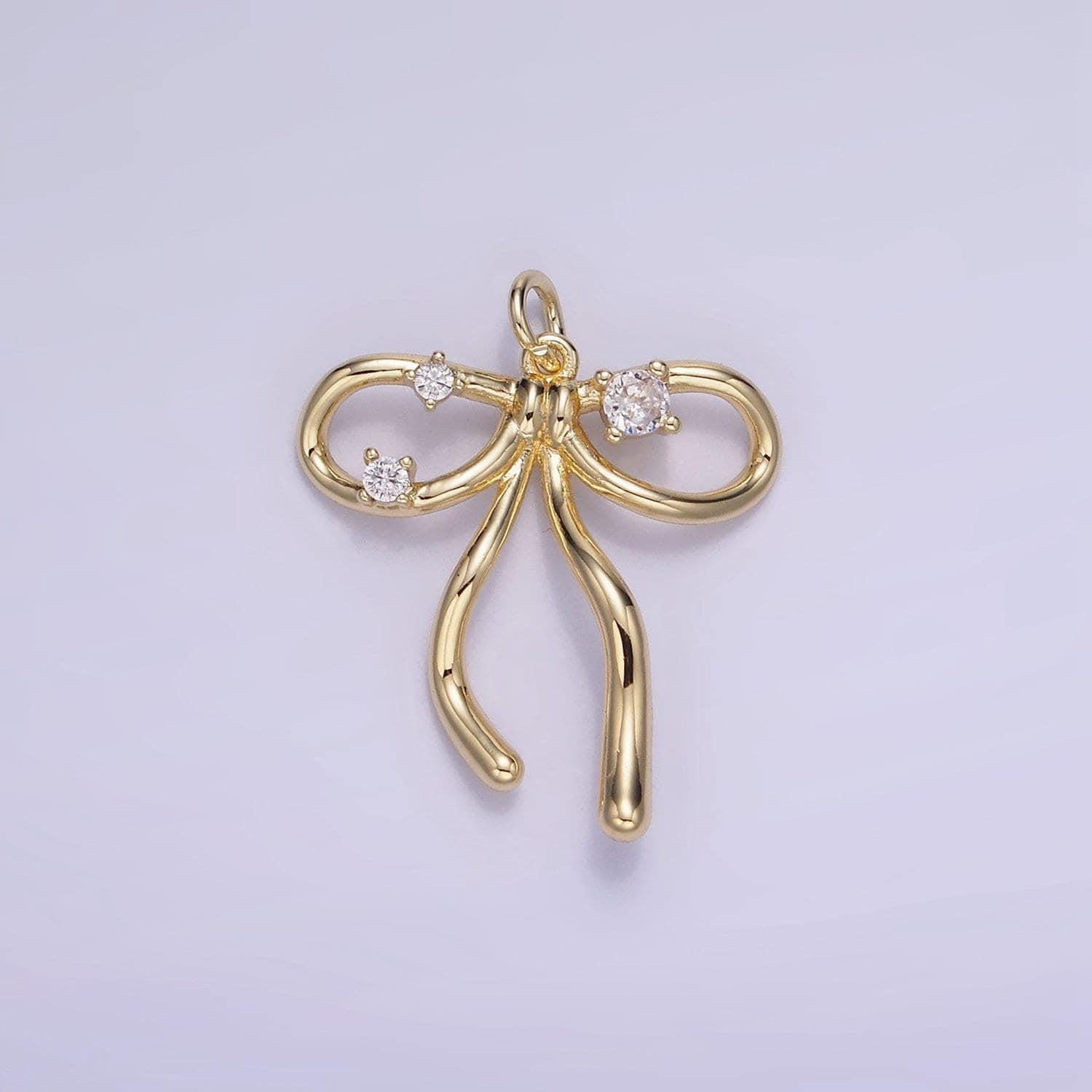 14k gold filled 22mm mini bow cz charm necklace bracelet earring supply for jewelry making | w-539, g-393