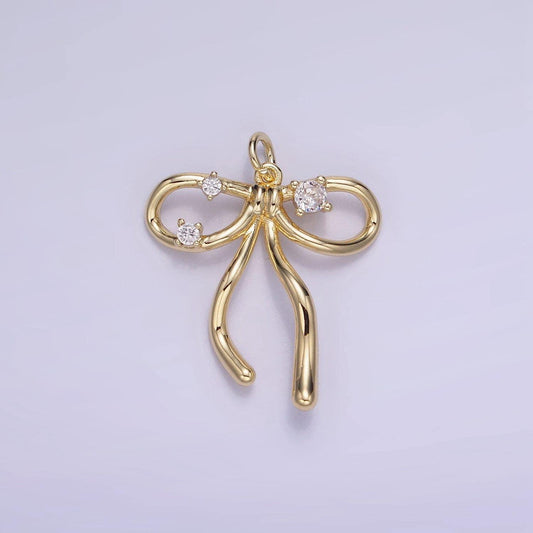 14k gold filled 22mm mini bow cz charm necklace bracelet earring supply for jewelry making | w-539, g-393