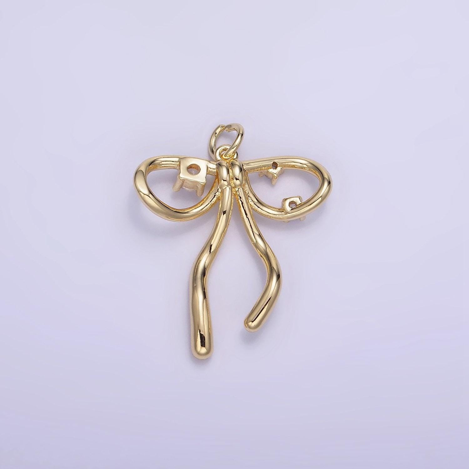 14k gold filled 22mm mini bow cz charm necklace bracelet earring supply for jewelry making | w-539, g-393