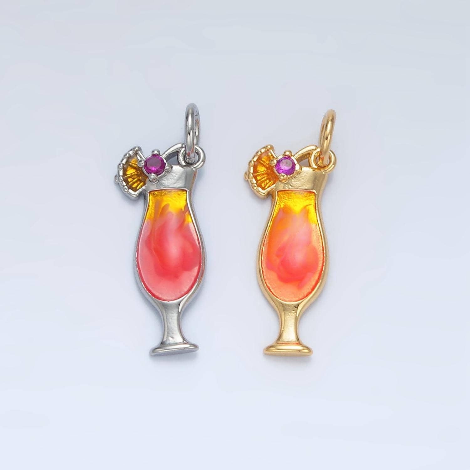 24k gold filled pina coloada pendant gold dainty cocktail glass charms enamel pendant bracelet necklace for diy jewelry making supply e202