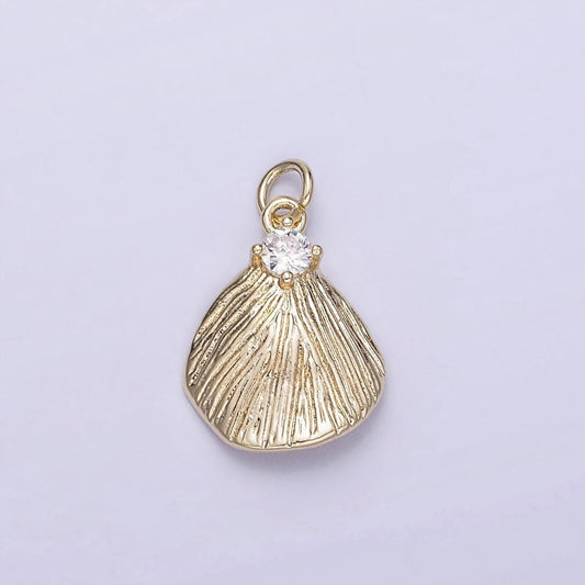 Mini gold textured ocean clam shell charm | ag728