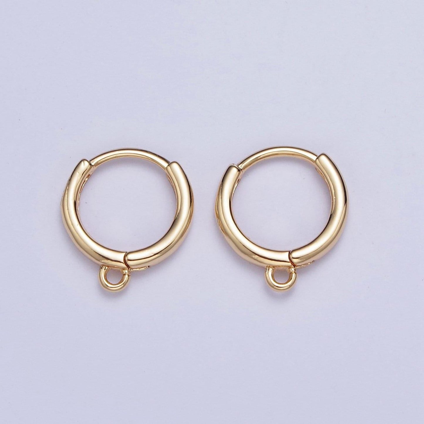 24k gold plated simple hoop huggie w/ open link lever hoop earring making, 13.3mmx12.1mm, earring charm making findings | l-811