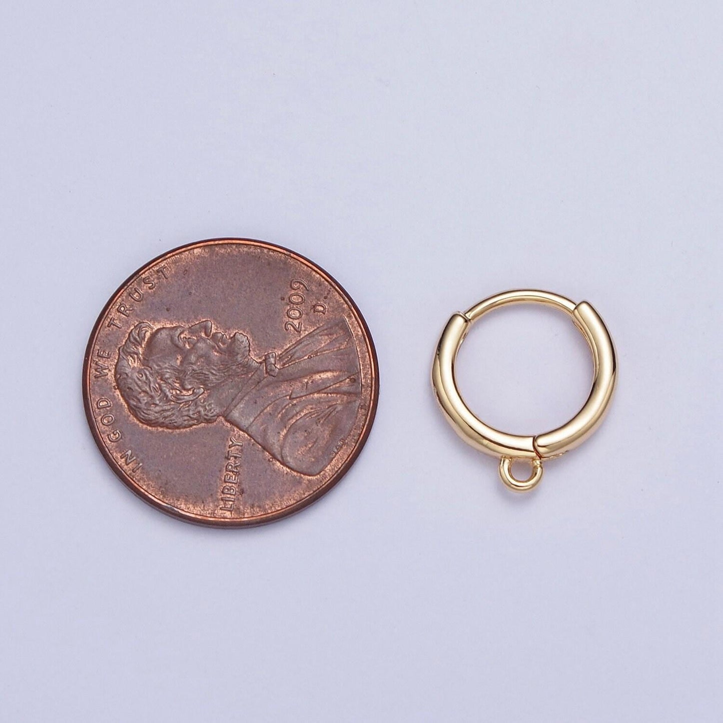 24k gold plated simple hoop huggie w/ open link lever hoop earring making, 13.3mmx12.1mm, earring charm making findings | l-811