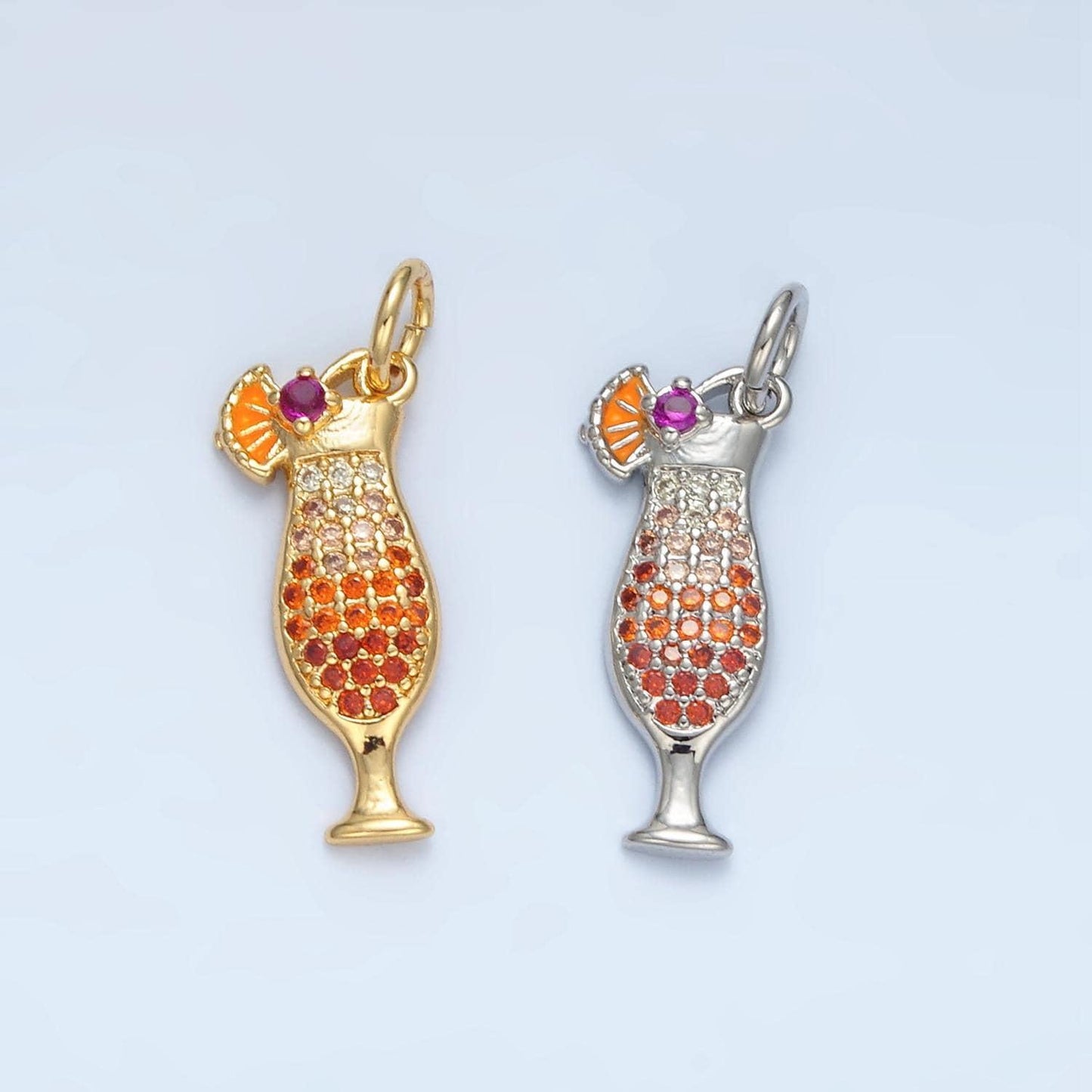 Dainty gold pina colada charm with cz cubic cocktail drink glass micro pave pendant silver cocktail pendant drink charm in 14k gold filled